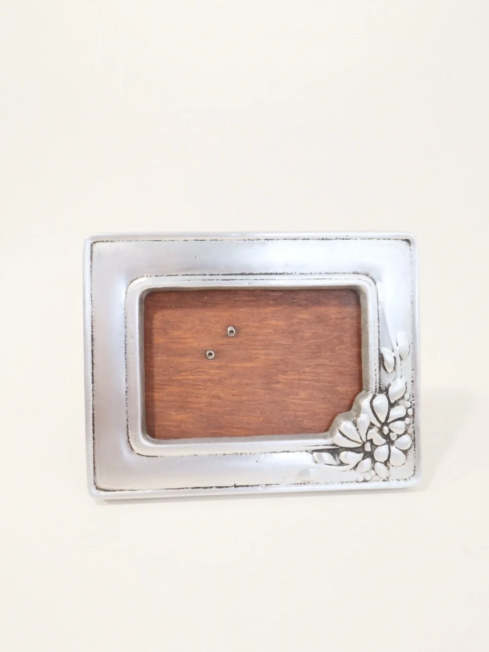 Vintage Mexican Pewter Picture Frame Floral & Leaves corner Handmade 5x6